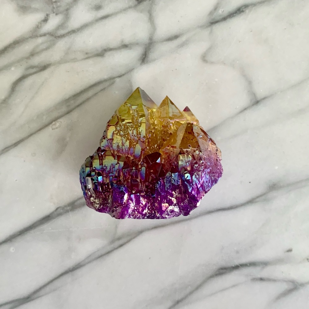 Yellow/Purple Aura Quartz Crystal